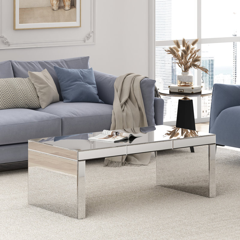 Amla 39''W Glass Sled Coffee Table Mirrored Top